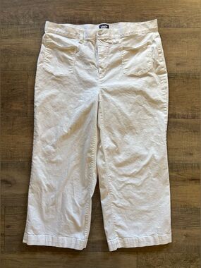 Lands’ End women’s plus size 18 white wide leg cotton blend Capri ankle pants